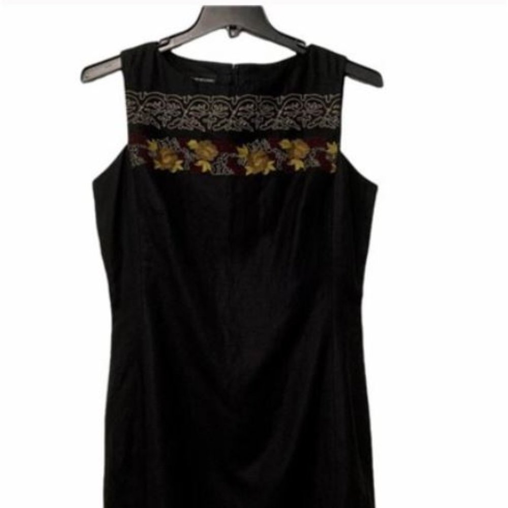 VTG Donna Morgan Black Midi Embroidered Dress sz14